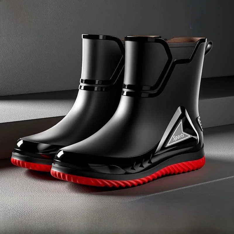 Men's Rain Boots Waterproof Non-Slip Fleece Lined Kitchen Work Safety Rubber Boots for Fishing Takeout Delivery Rider Special