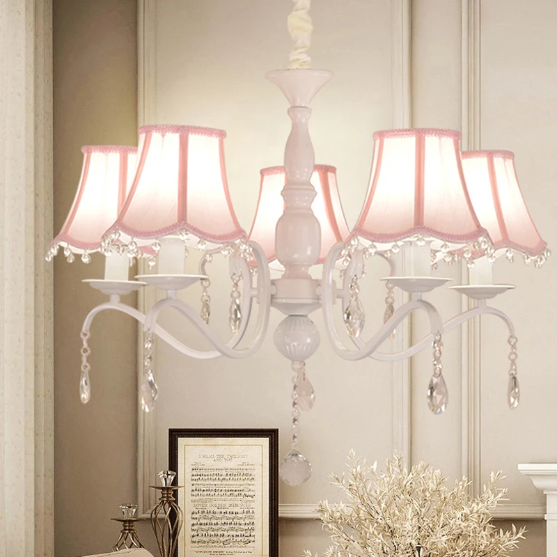 

Nordic Children's Room Pendant Light Girl Princess Countryside Warm Light European Living Room Bedroom Pink Crystal Chandelier