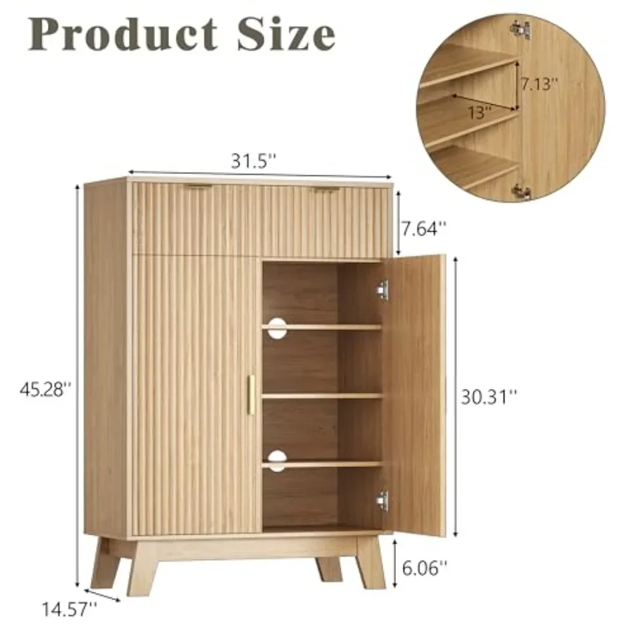 Fluted Shoe Cabinet Storage for Entryway: MDF Wood, Matte White, Space-Saving Vertical Design with Soft-Close Doors