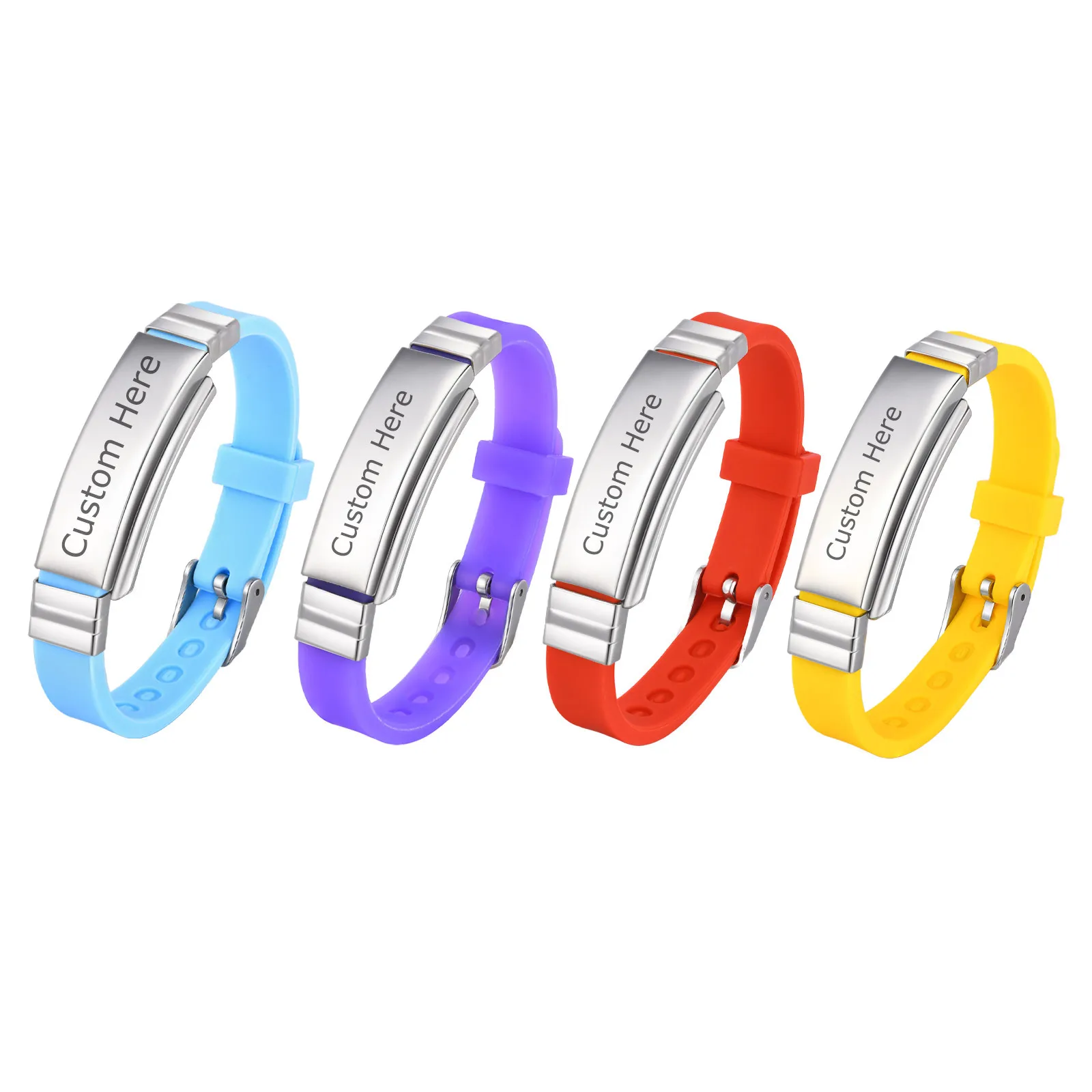 

Vnox Free Customizable Engraving Adjustable Silicone Bracelet with Stainless Steel Plate, Soft Rubber Bangle Wristband for Men