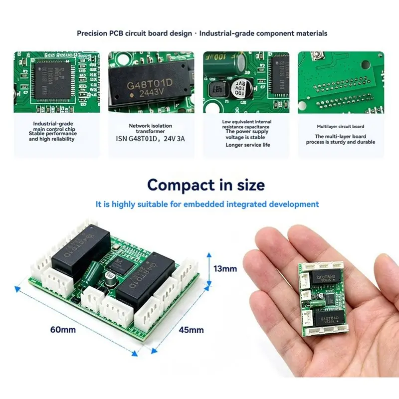 [NEW!A25P】 Transparent Transmission Ethernet Switch Module 8-Port 100Mbps Unmanaged DC 5V-12V Embedded Network view 4