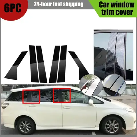 Fit For Toyota Wish AE20 2009-2017 Glossy Black Silver Carbon Pillar Post  Door Window Column BC Trim Sticker Cover