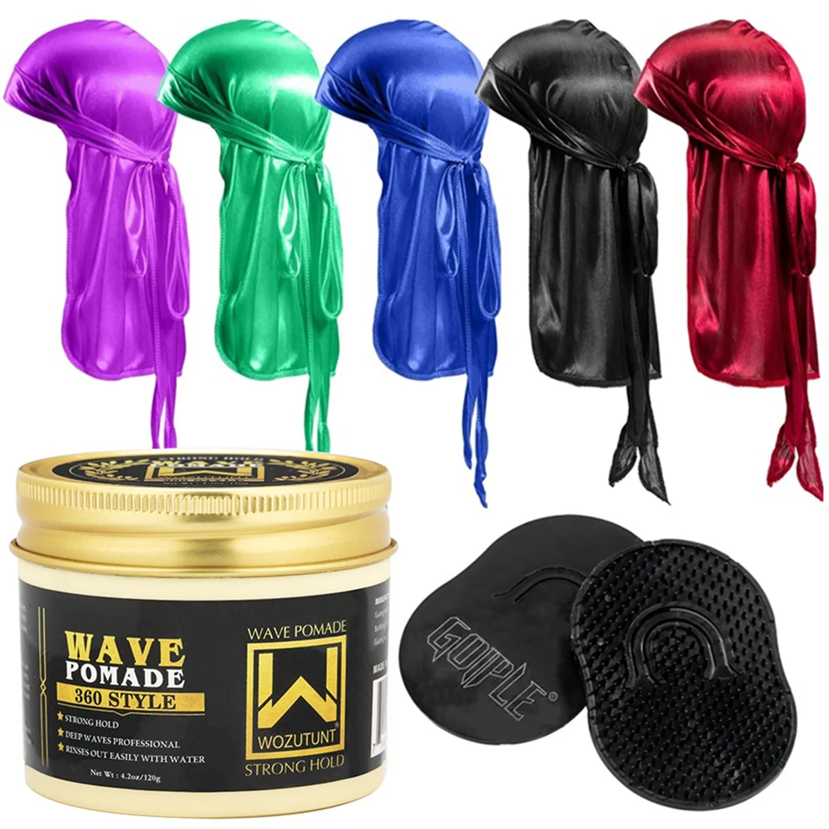 

WOZUTUNT 120g Wave Control Pomade Brush and Silk Pirate Hat Strong Hold Layered Hair Clay High Shine 360 Style Styling Wax Cream