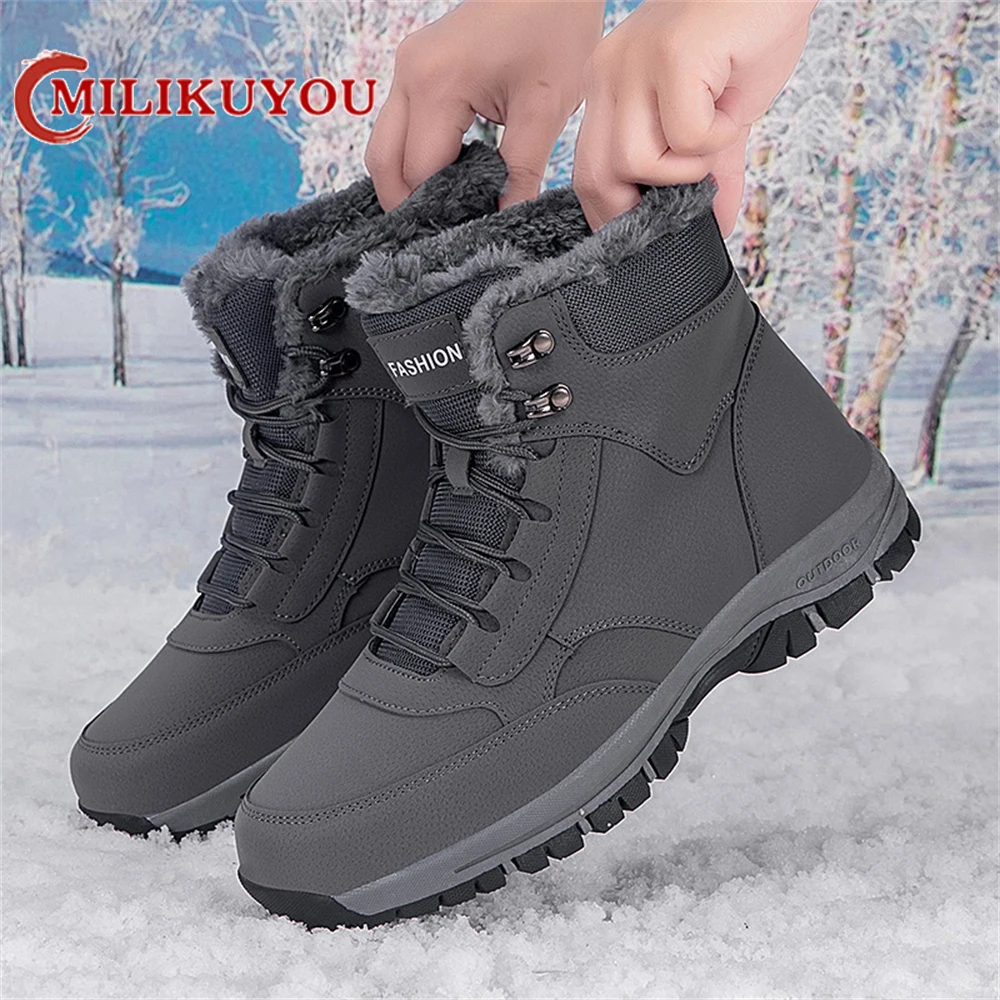 Winter Men\'s Snow Boots Couple Waterproof Sports Casual Shoes Plush Warm Men\'s Boots Outdoor Men\'s Hiking Boots Work Travel Shoe