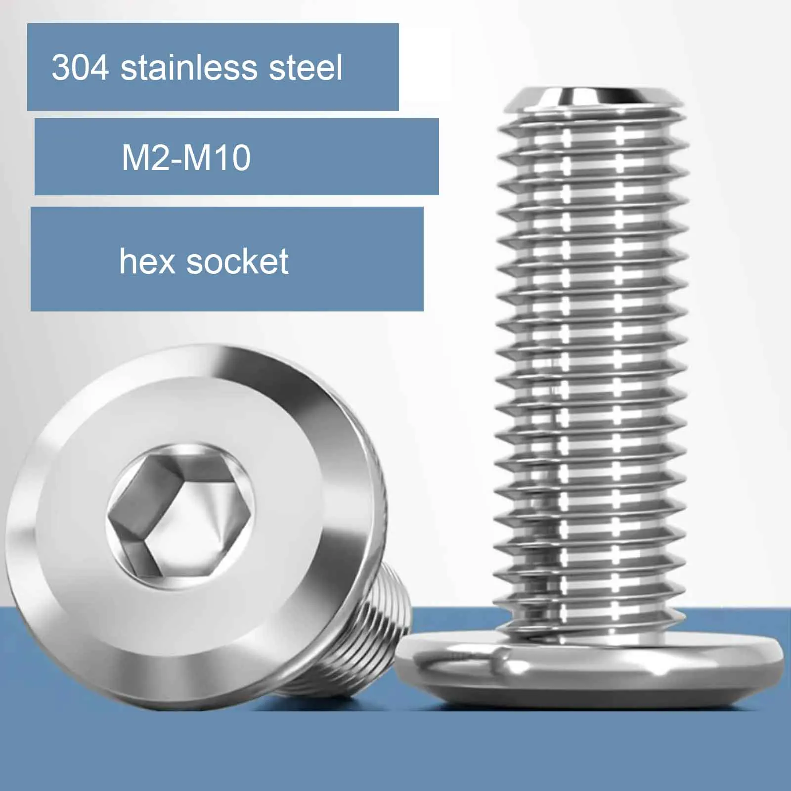 1/50pcs 304 Stainless Steel Furniture Large Flat Chamfered Hex Socket Screws, Round Bevel Head Bolts M2-M10‌