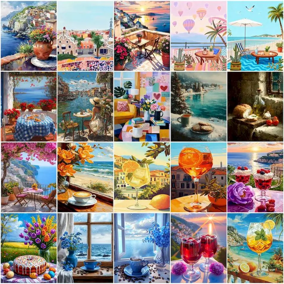 GATYZTORY Painting By Numbers For Drawing balcony Landscape Digital oil paintings Set Paint Kit Watercolor Artwork Wall Decor