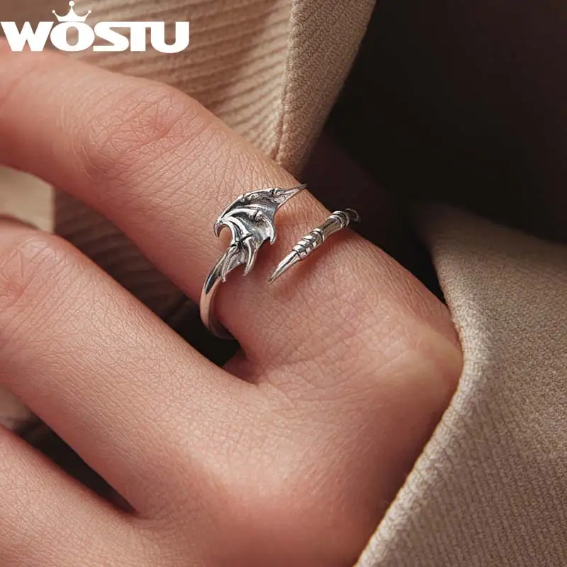 

WOSTU стерлингового серебра 925 пробы, острое готическое кольцо с крыльями и когтями демона для женщин, регулируемые кольца в стиле ретро s925 в стиле панк, подарок на Хэллоуин