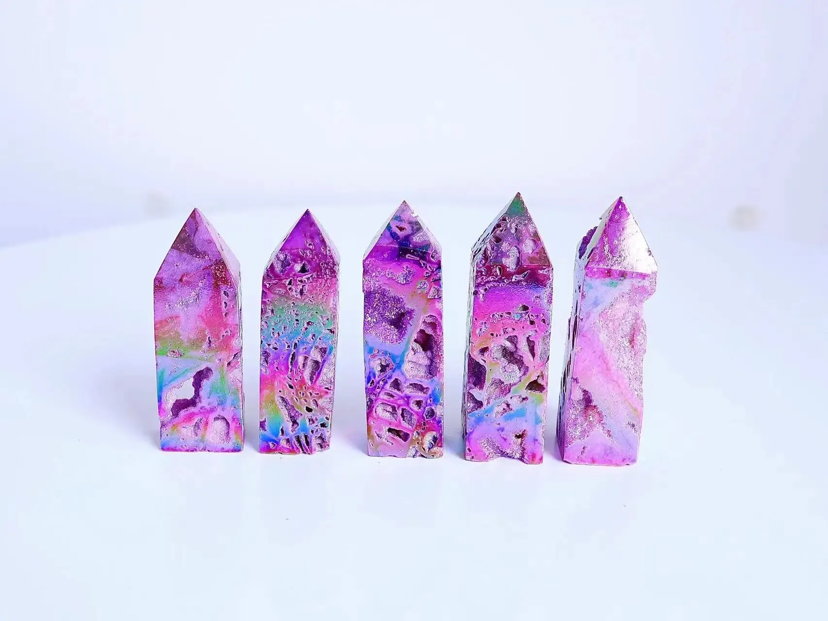 Natural Sphalerite Crystal Wand Titanium Coated Purple Angel Halo Energy Tower Healing 1pcs