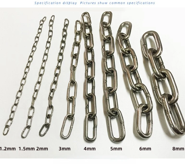 1/5/10Meter Length 1.2-10MM Diameter Highly Polished Welded 304 Stainless Steel Long Short Link Chain for Lifting Binding