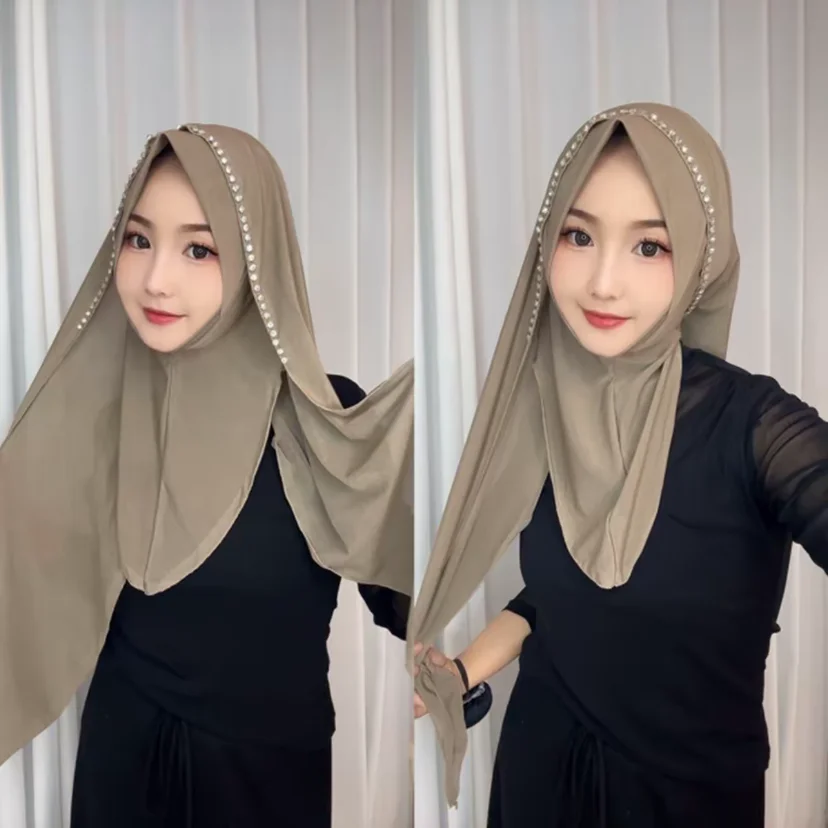 Muslim Ready Hijab Diamonds Instant Sweet Chiffon Wrap