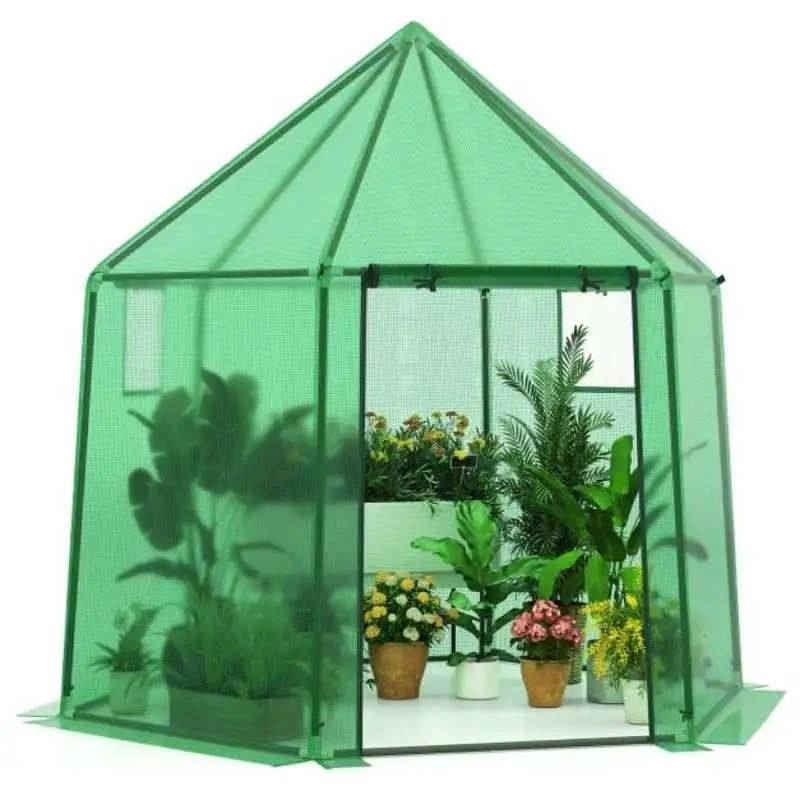 

6.5 x 5.6 x 6.2 FT Mini Walk-in Greenhouse Portable Outdoor Warm House for Winter with PE Cover-Green