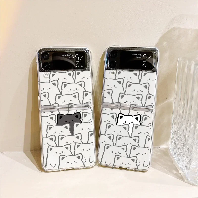 

Cut Bear Couple Phone Case For Samsung Galaxy Z Flip 7 6 5 4 3 For Samsung Flip7 Flip6 Shockproof Hard Transparent Folding Cover