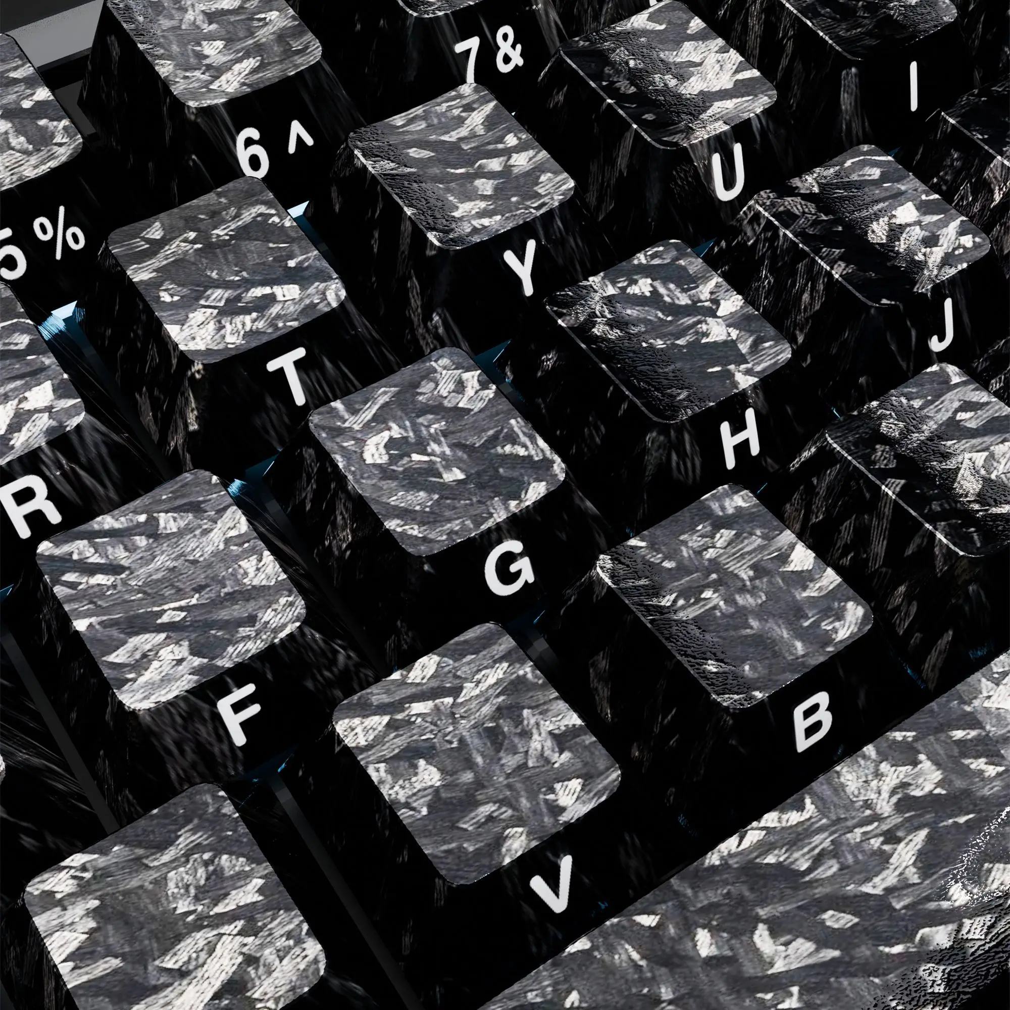 125 Keys Black Carbon Fiber Pattern Keycaps Texture Side Engraved Ice Carbon Original PBT Magnetic Axis Mechanical Keyboard Cap