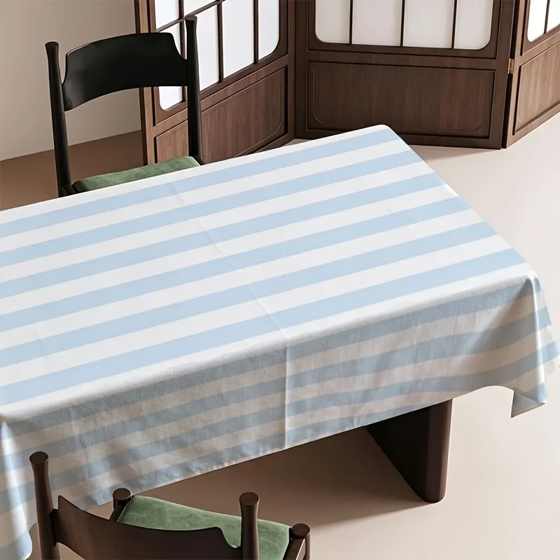 One light sky blue striped tablecloth, suitable for balconies, coffee tables, and parties - durable rectangular shapexzj