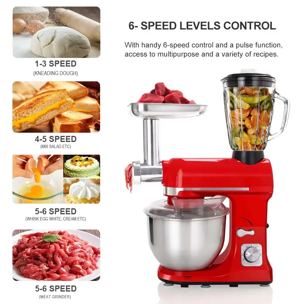 Multifunctional Home Kitchen 5L Electric Food Blender 120v 6 Gears with Juice Cup Meat Grinder Vertical Food Mixer