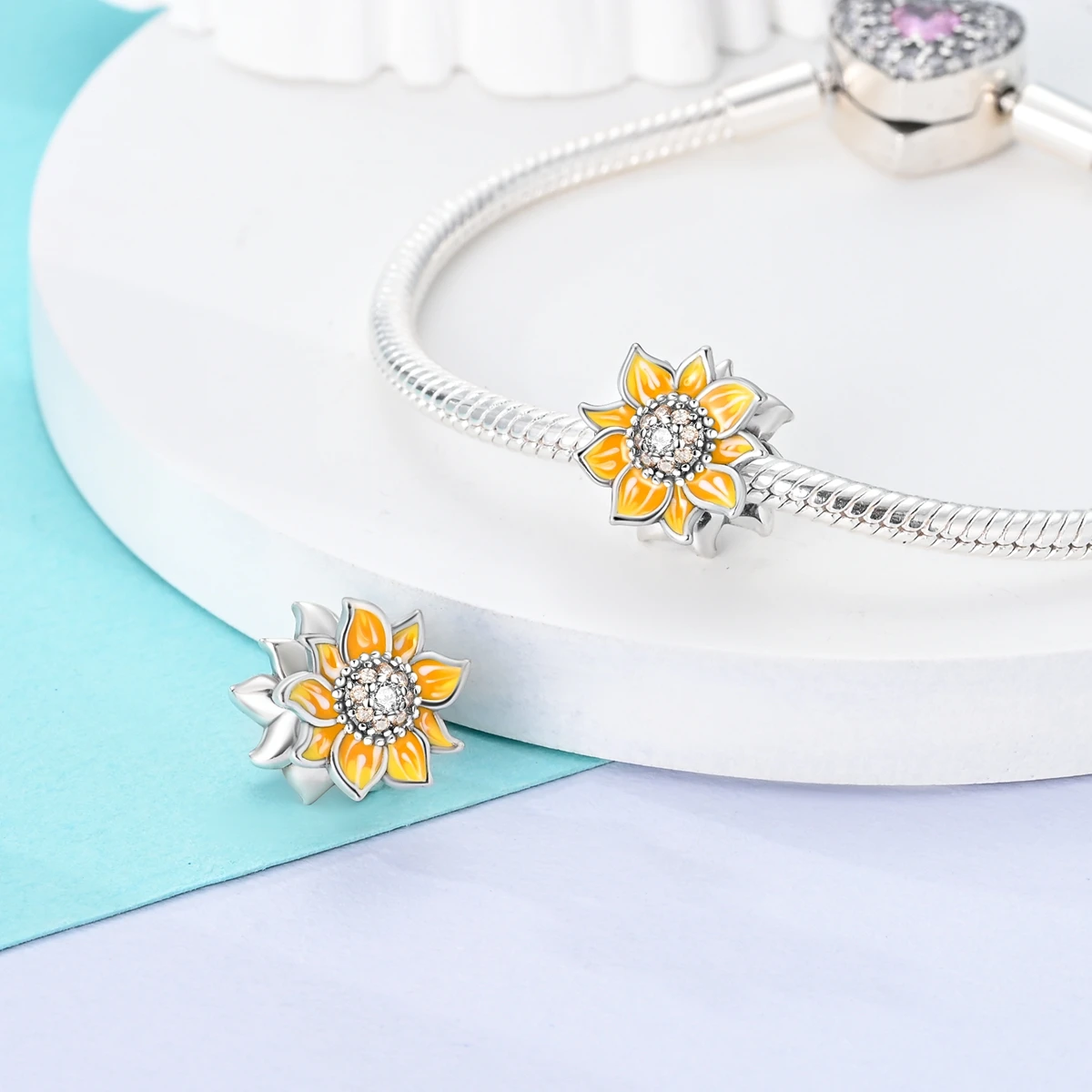 LAZA 1PC Silver Plated Charm Sunflower Beads Fit Snake Chain Bracelet Making Fashion Jewelry image 2