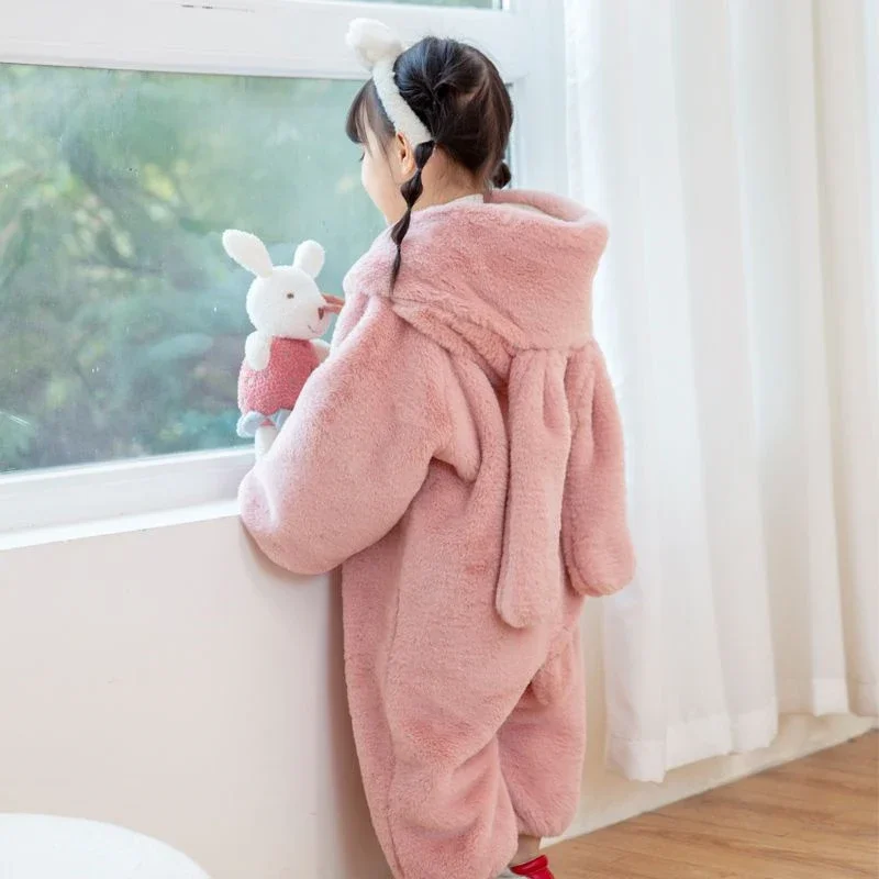 Newborn Lovely Bunny Baby Rompers Girls Clothes Long Eared Rabbit Kigurumis  Cosplay Jumpsuits Costume Zipper Hoodie Toddler