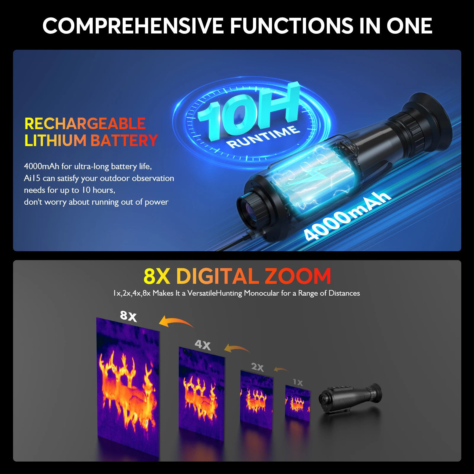 GTGUARD Ai15 Thermal Imaging Night Vision Monoculars AI Super-resolution 384*288 for Camping Hunting Firefighting Surveillance