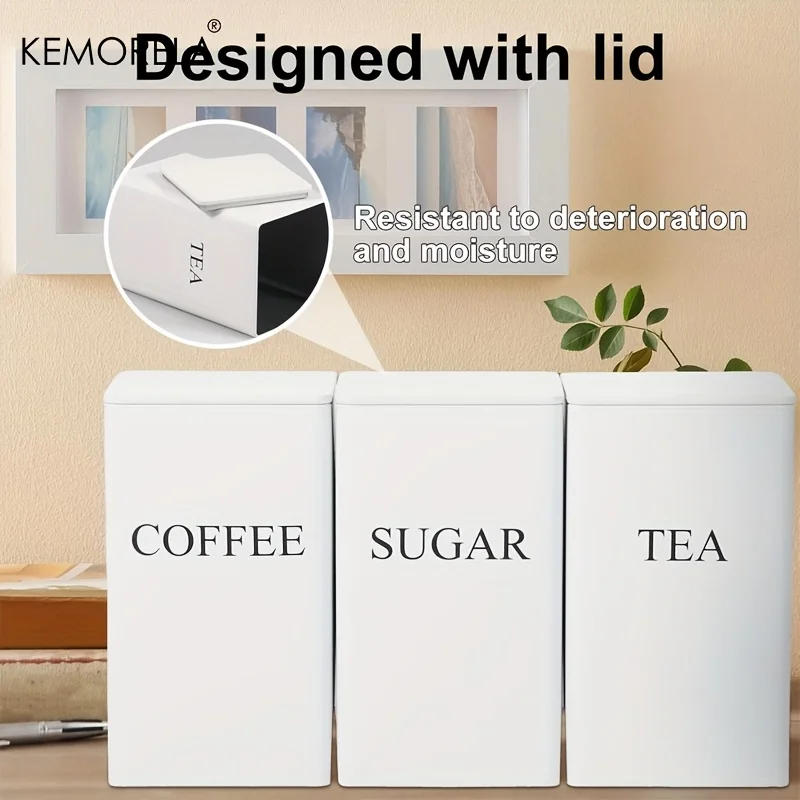 3 Pcs Coffee Tea Sugar Container Set Metal Vintage Kitchen Canister Set with Airtight Lid Food Storage Container Jars for Kichen