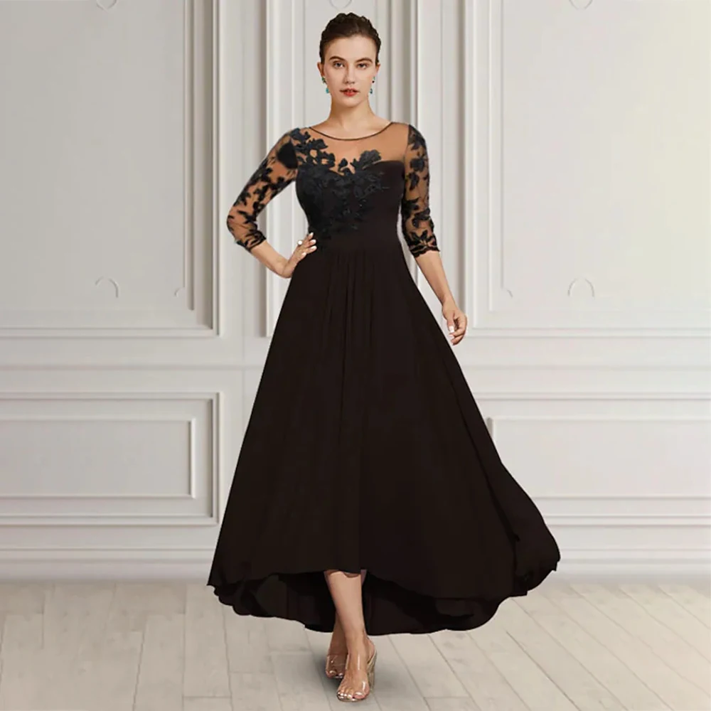 

Laxsesu Tea Length Wedding Guest Dress V-Neck Appliques 2022 Elegant A-Line 3/4 Sleeves Mother Of The Bride Dresses