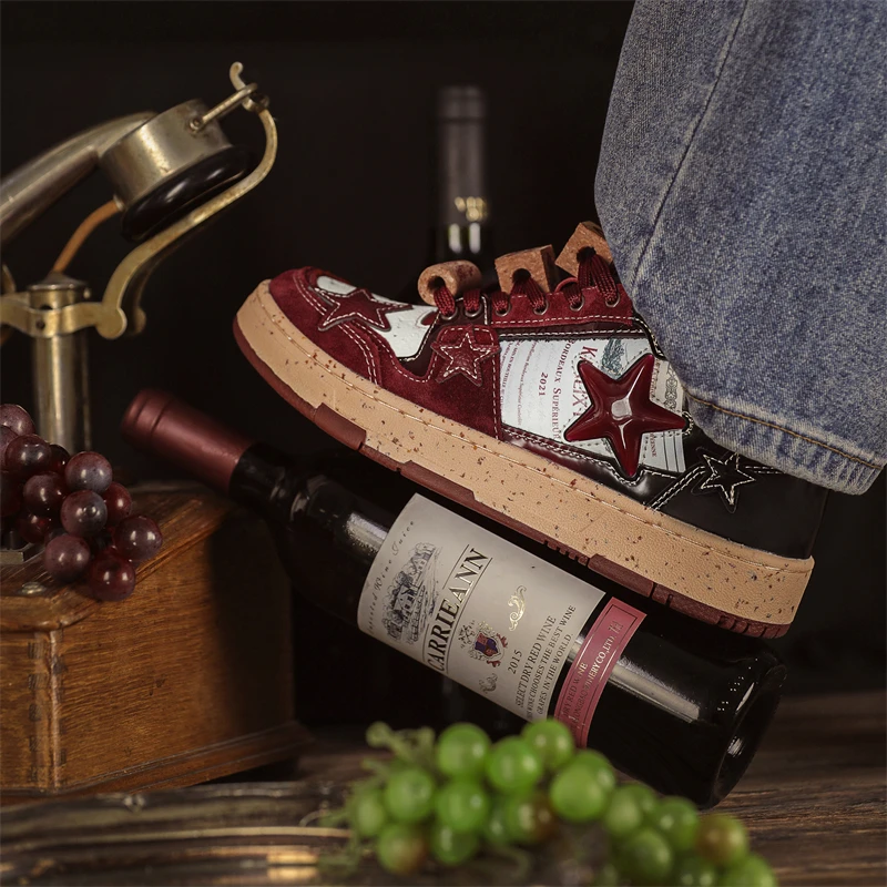 Trendy Couple Autumn Casual Shoes Red Wine Star Board Style Size 36-45 Cross-Border Niche Trendy Footwear