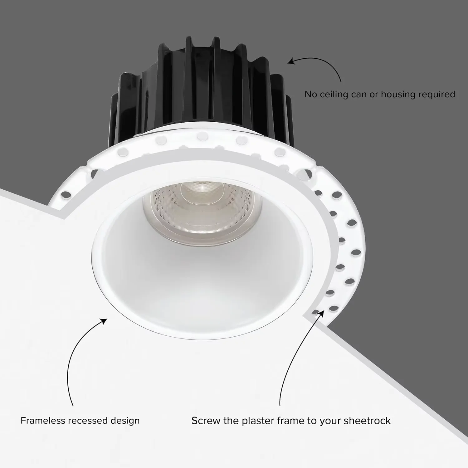 Square Round Slim Trimless Spot Light 3'' 4'' Recessed Trim Less LED Plaster Downlight for America Canada