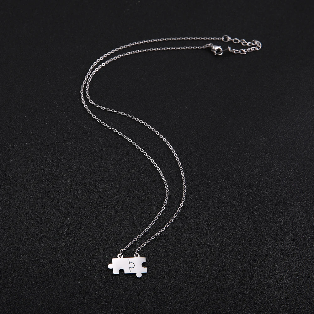 Teamer Stainless Steel Necklace For Women Lovers Gold Color 2024 Fashion Puzzle Pendant Necklaces Jewelry Couple Birthday Gifts