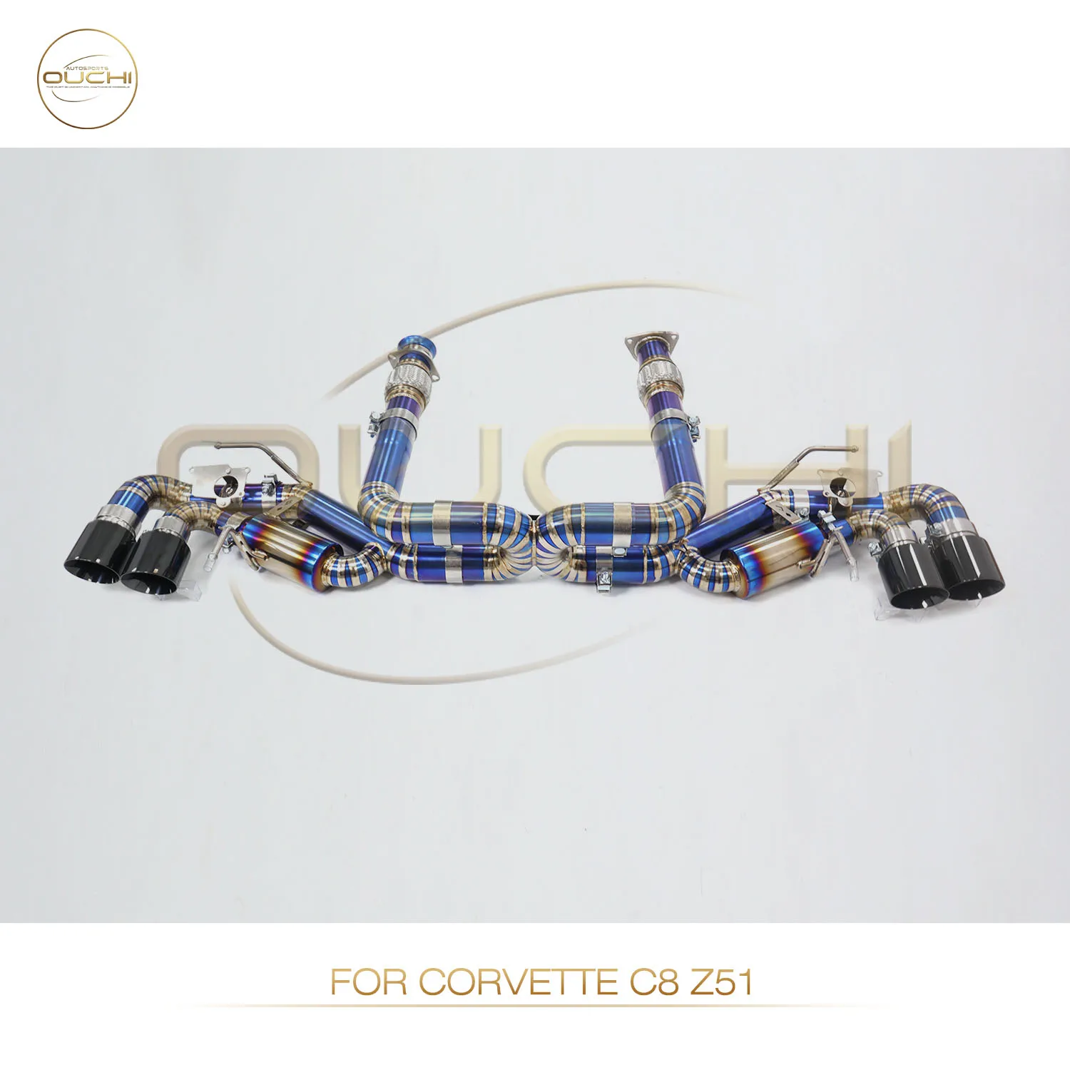 

OUCHI Factory Direct Sales Titanium Alloy Valves Exhaust for Corvette C8 Z51 X-Pipe Design With OEM Valve Bright Black Tips