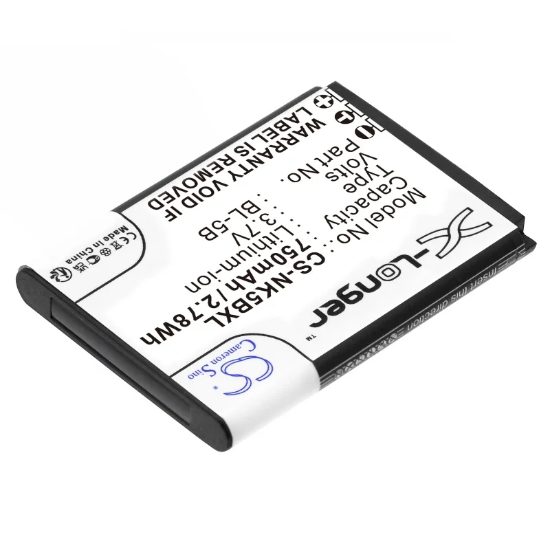 Mobile, SmartPhone Replacement Battery For Nokia:2610,3220,3230,5070,5140,5140i,5200,5300 BL-5B--750mAh / 2.78Wh--3.7V--Li-ion