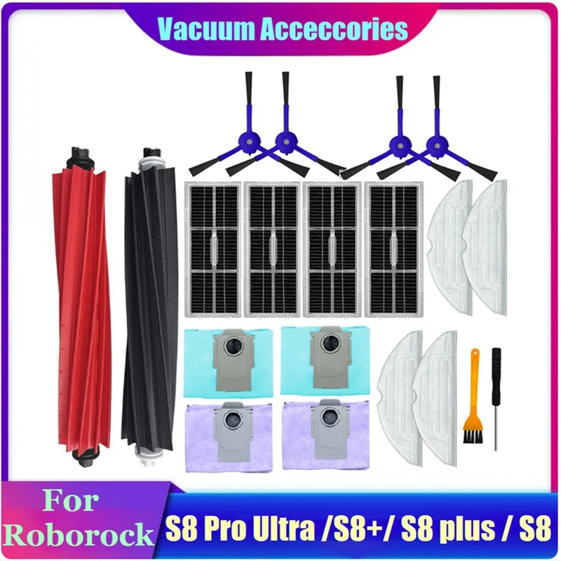 Ensemble de pièces de rechange pour aspirateur Roborock S8 Pro Ultra, brosse latérale, filtre, vadrouille, gril, sacs à poussière, S8, S8 +, 1 jeu