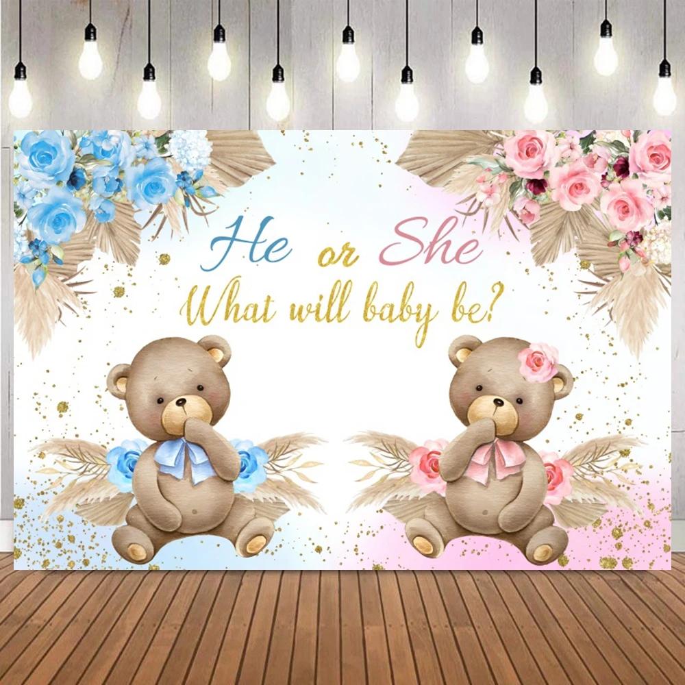 Gender Reveal He Or She Party Backdrop Boy Or Girl Photocall Newborn Baby Shower For Photography Background Photo Studio Props
