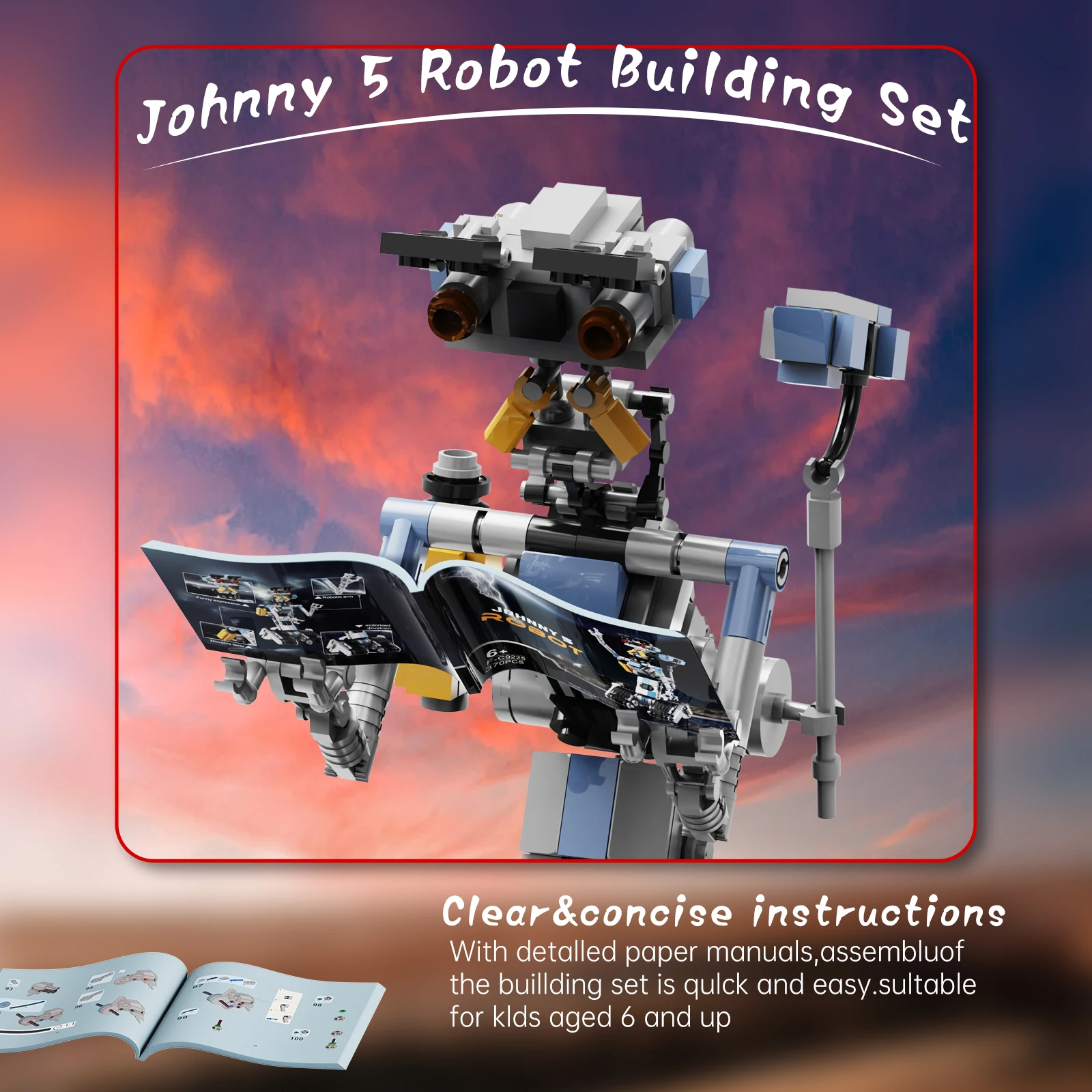 BuildMOC Johnny 5 Building Blocks Movie Figurki Sci-Fi Komedia Ołów Wojskowy Robot Johnny Five Model Kit DIY Zabawka dla dzieci Prezent