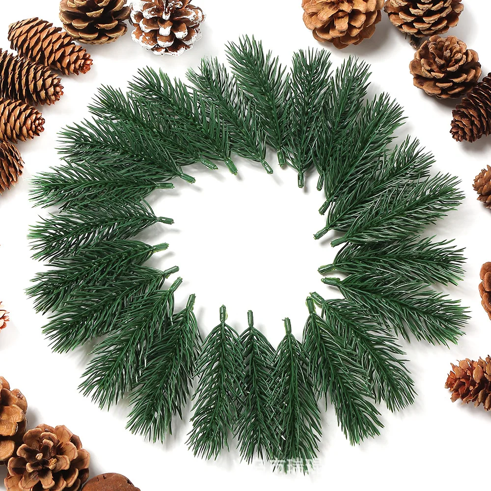 10pcs Pine Branches Artificial Fake Plant Artificial Flower Branch Christmas Party Decoration DIY Accessories Bouquet Gift Box