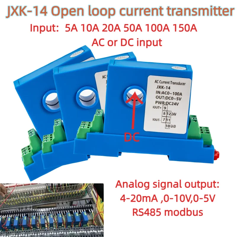 

8mm 12mm Open loop Hall Current Sensor AC/DC 0-50A 100A 150A Current Transducer 4-20mA 0-10V Current voltage Transmitter
