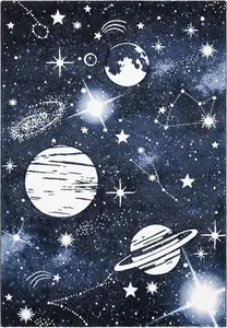 Kids' Playroom Rug 6'7" x 9', Dark & Light Blue, Non-Shedding & Easy Clean for High Traffic Areas