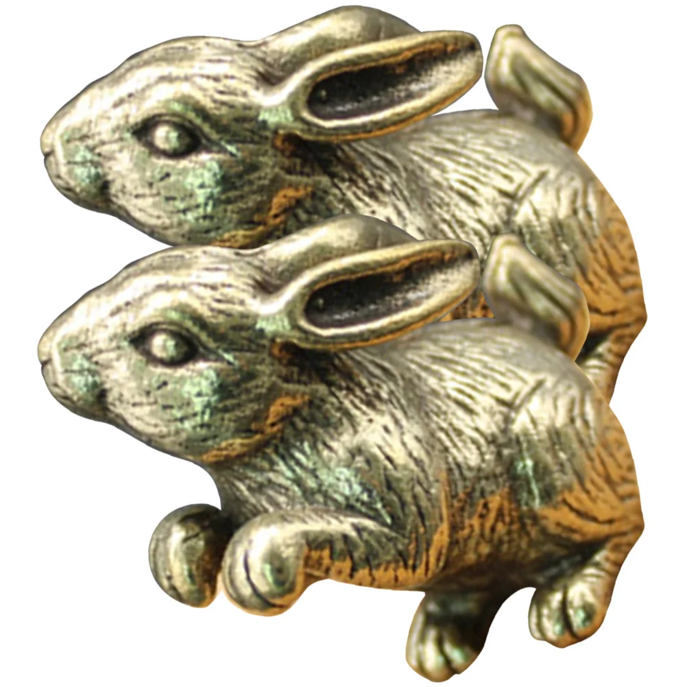 

2 Pcs Decorations Zodiac Rabbit Ornament Vintage Ornaments Statue Brass for Bunny s