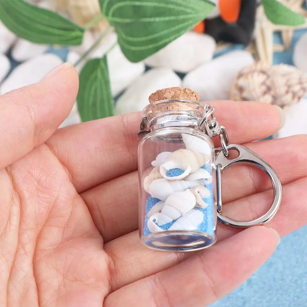 Sea Sand Drifting Bottle Keyring Conch with Cork Drifting Bottle Keychain Wishing Bottle DIY Beach Style Keychain Summer Gifts