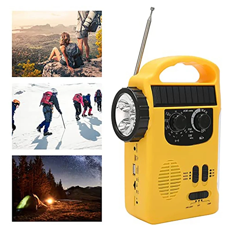 D339 Solar Torch Radio Multifunctional Emergency Alarm Sound Cell Phone Charging AM FM Hand Crank Generator Radio