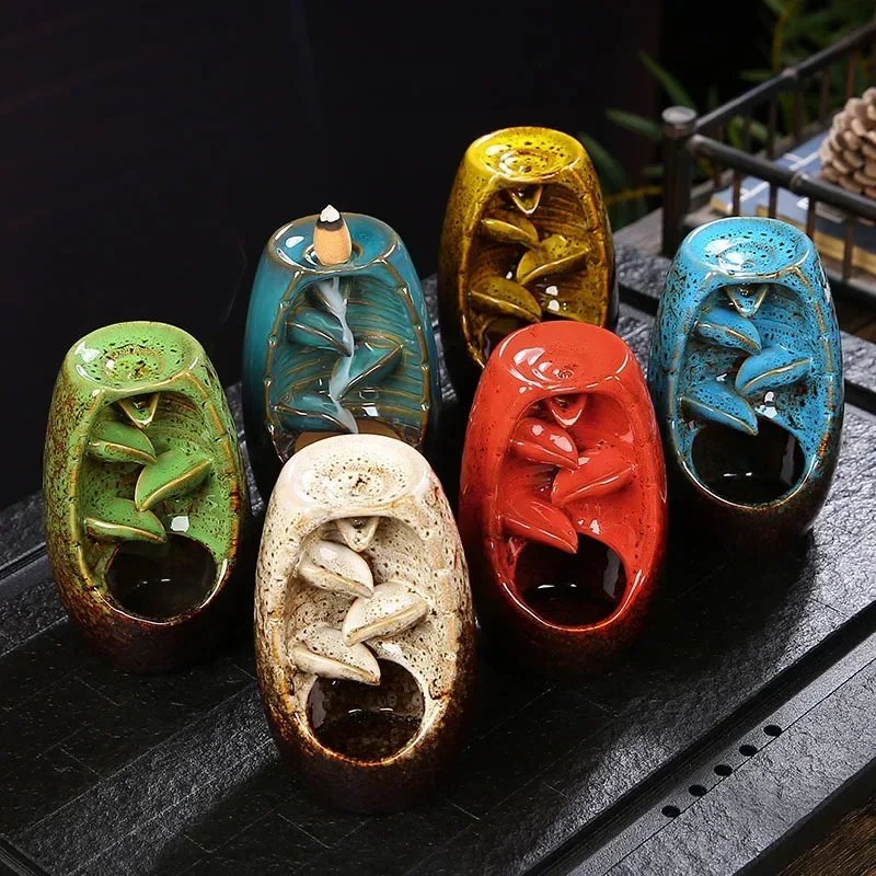 Ceramic Incense Burner Smoke Backflow Waterfall Incense Incense Holder Smoke Waterfall Ornaments for Home Decoration -No Incense