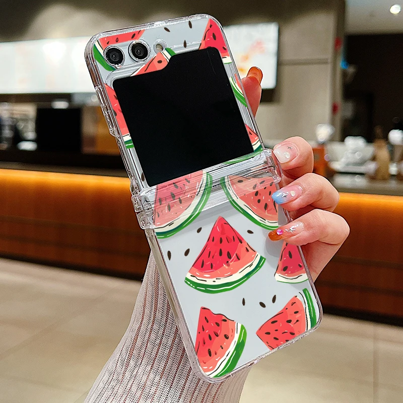 Colorful Fruit Patterns Folding Phone Case For Samsung Galaxy Z Flip7 FE Flip5 Flip6 Clear PC Cover For Samsung Z Flip 7 6 5 4 3