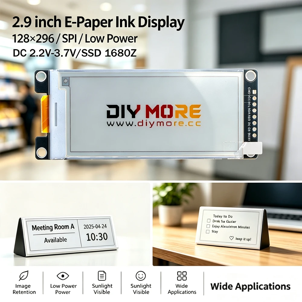 2.9 Inch E-Paper Display with High Contrast Sunlight Readable SSD1680Z Driver Chip for Electronic Shelf Labels Smart Door Signs view 2