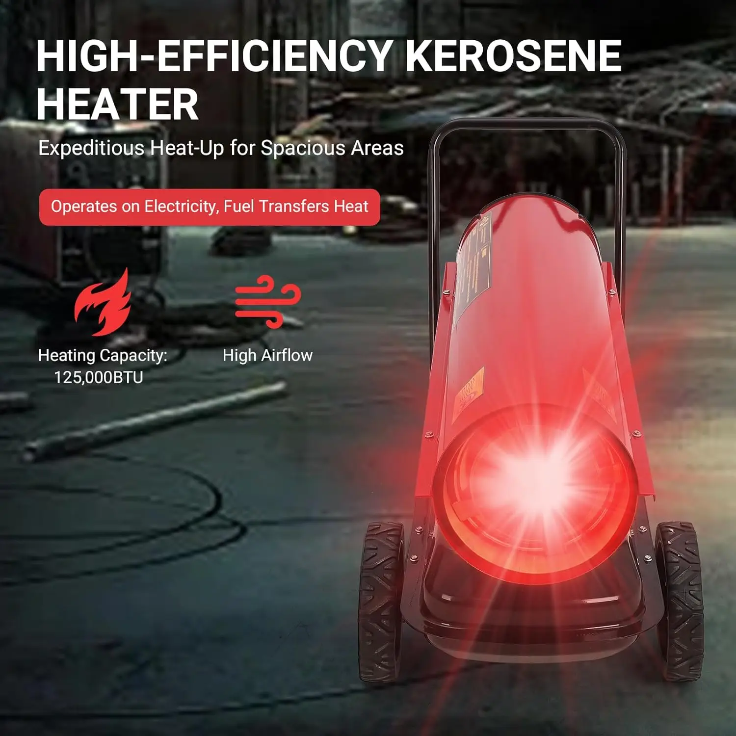 Kerosene Diesel Heater with Wheels, Portable Torpedo Space Heater with Thermostat Control for Outside, Jobsite, Garage, and Cons