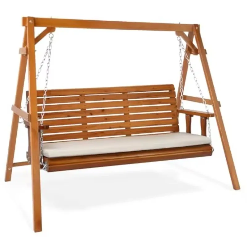 5 FT Outdoor Porch Swing with Frame, Patio Hanging Swing & Stand with Extra Cushions Heavy Duty 880 LBS for Yard