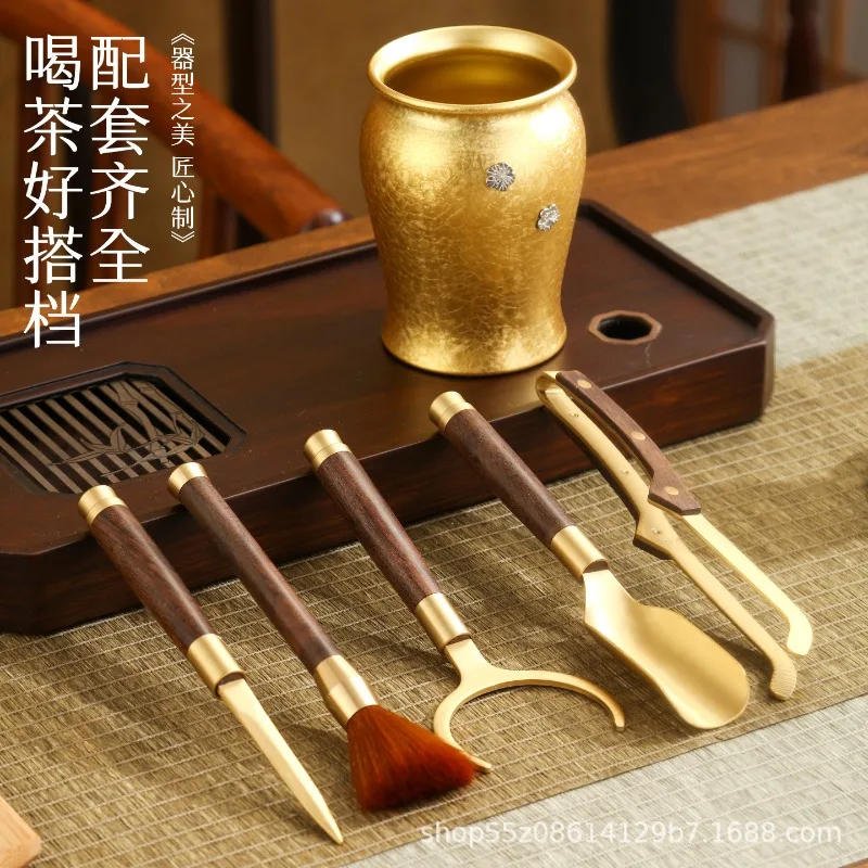 Stainless Steel Tea Set Six Pieces, Ice Flower Pattern, Tea Knife Clip Spoon Holder, Tea Accessories