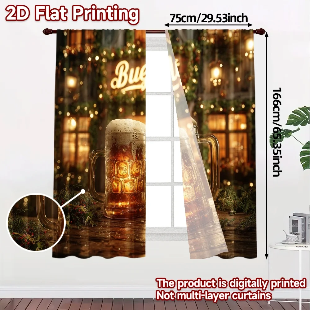 2pcs, 2D FLAT PRINTING Curtains (Without Rod) BeerCheers Popular Curtains&Window Treatment Versatile Polyester Fabric Curtains