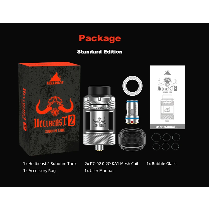 Newest Original Hellvape Hellbeast 2 Subohm Atomizer 3.5ml P7-02 Coil 810 Drip Tip 24mm Diameter Wide Vape Mod Compatibility