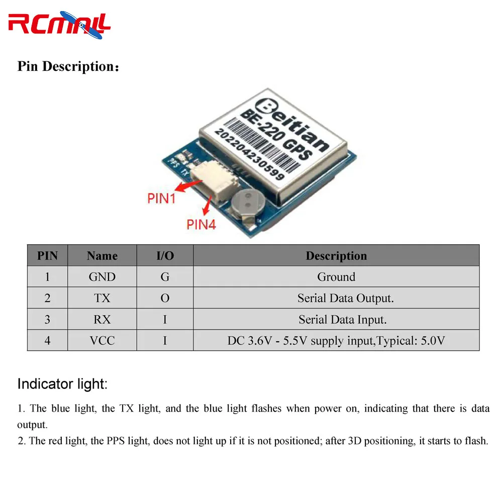 Beitian BE-220 GPS Module with Antenna M10050 GNSS Ultra-low Power GNSS Receiver without Compass with Flash for Vehicle Drones