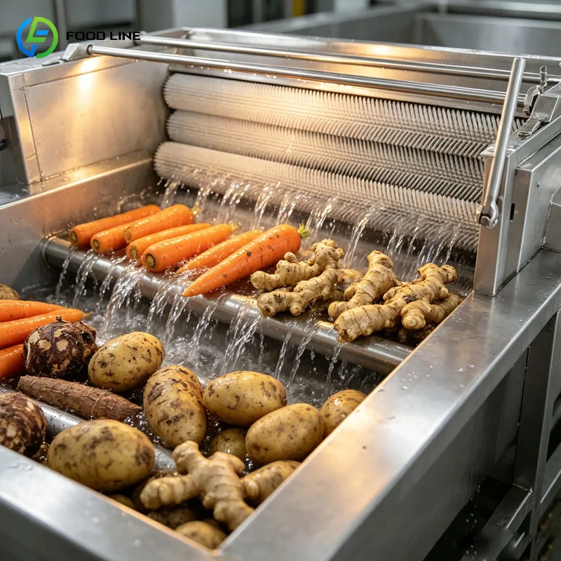 Potato Washing Machine Commercial Brush Type Vegetable Cleaner Root Crop Washer Food Processing Customized