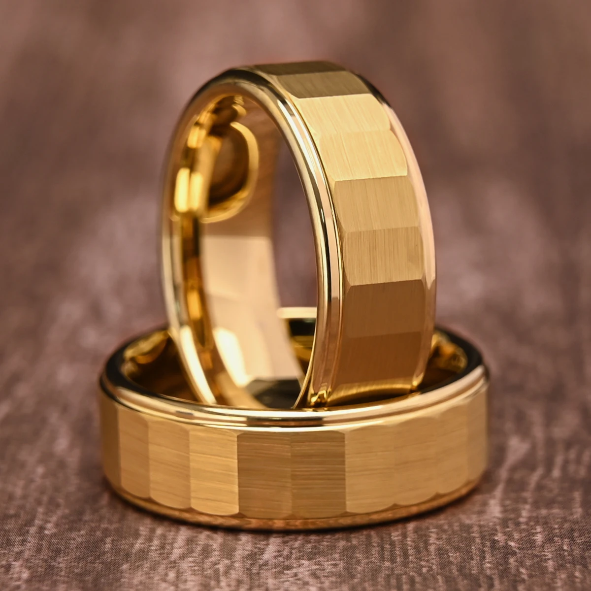 8MM Gold Tungsten Carbide Men's Wedding Bands Minimalism Faceted Step Edges Ring Engagement Promise Anniversary Daily Rings