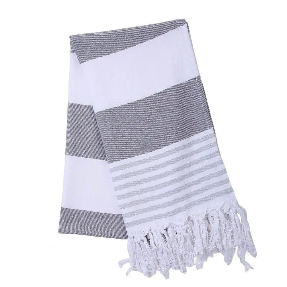 

Simplicity Striped Designed Adult Bath Towel Tassel Design Sport Towel Swimming Pool Absorbent Large Towel Daily Use